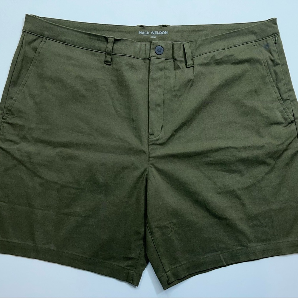 Mack Weldon Shorts Mens Size 40 Green Cotton Stretch Performance Zip Pockets